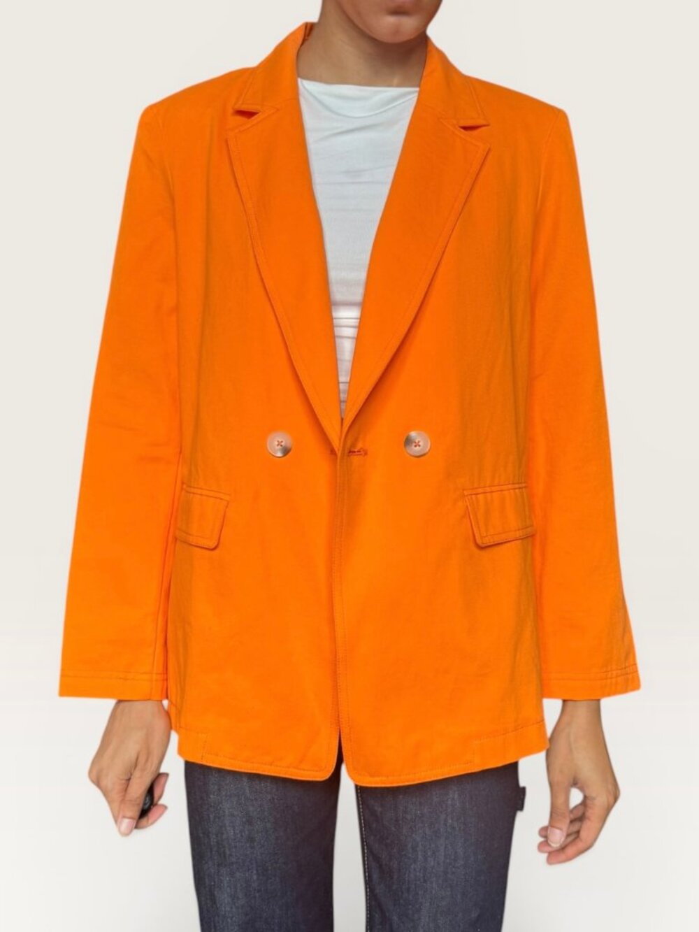 Current Air Tangerine Double-Breasted Statement Blazer Medium 100% Cotton Office